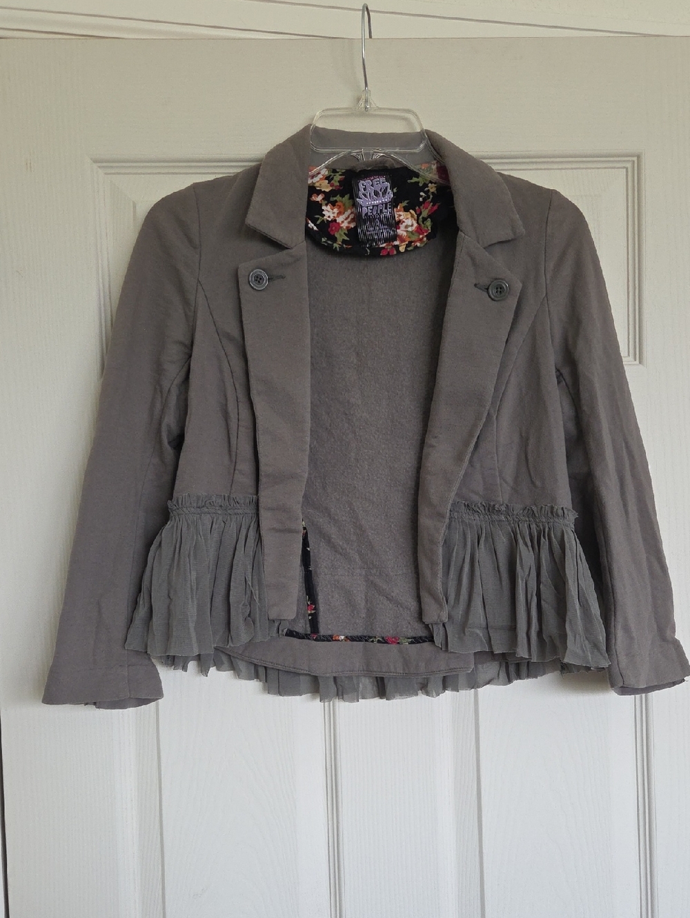 Free People Gray Peplum Ruffle Blazer Jacket